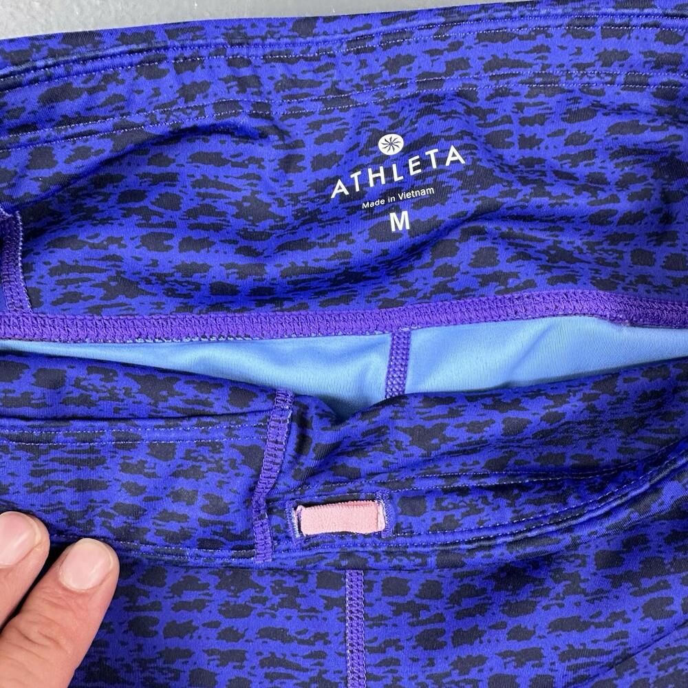 ATHLETA Leggeings Medium Royal Blue Coral Asym Camo Sonar 7/8 Leggings EUC - Picture 2 of 6